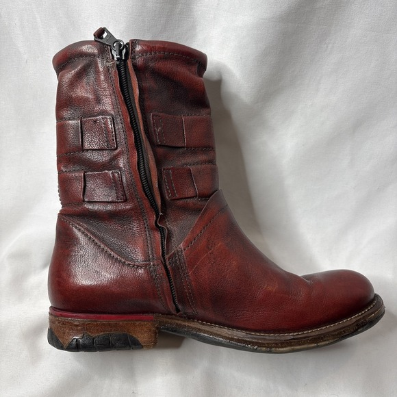 A.S.98 Airstep Women 7.5-8 / 38 Burgundy Red Leather Biker Ankle Boho Boots - Picture 9 of 16
